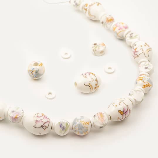 Jesse James Beads White & Pink Floral Ceramic Bead Mix